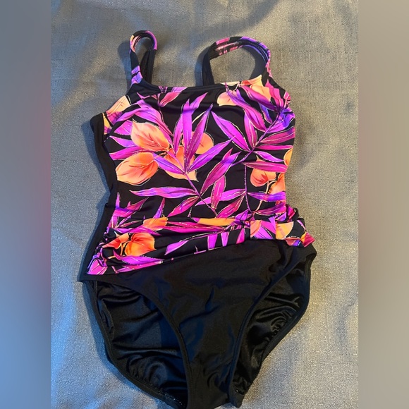 Longitude Other - Longitude black bottom with colorful floral on top one piece swimsuit size 10